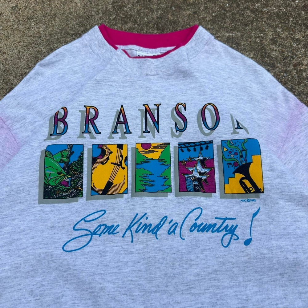 Vintage 90s Branson Missouri Graphic Tourist Tee Pink Country Music Large (g4a)